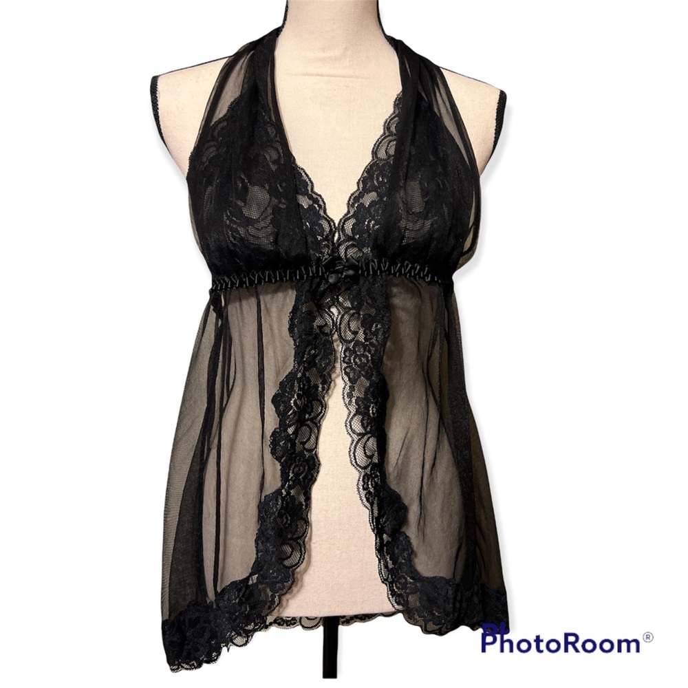 🖤 Fredericks Hollywood Sheer Black Halter Babydoll🖤